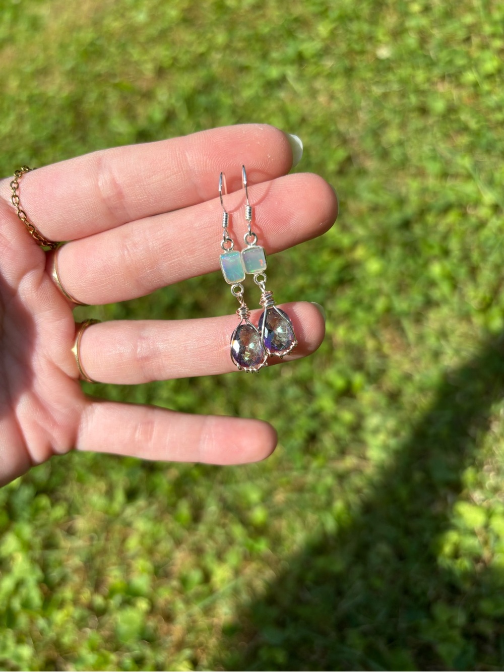 Mystic topaz and opal earrings - Picture 2 of 3